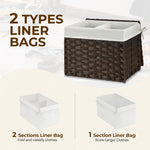 GREENSTELL Storage Basket with Lid, 9.2 Gallon(35L) Small Wicker Storage Basket with Handles, Foldable, 2 Removable Liner Bags, Metal Frame, for Bedroom, Laundry Room, Brown,15.7"*11.8"*11.8"