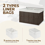 GREENSTELL Storage Basket with Lid, 42.3 Gallon(160L) Lagre Wicker Blanket Storage Basket with Handles, Foldable, 2 Removable Liner Bags, Metal Frame, for Bedroom, Laundry Room, Brown,30"*18.1"*18.1"