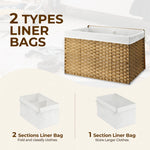 GREENSTELL Storage Basket with Lid, 42.3 Gallon(160L) Lagre Wicker Blanket Storage Basket with Handles, Foldable, 2 Removable Liner Bags, Metal Frame, for Bedroom, Laundry Room, Natural, 30"*18.1"*18.1"