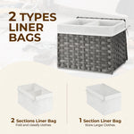 GREENSTELL Storage Basket with Lid, 9.2 Gallon(35L) Small Wicker Storage Basket with Handles, Foldable, 2 Removable Liner Bags, Metal Frame, for Bedroom, Laundry Room, Grey,15.7"*11.8"*11.8"
