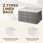 GREENSTELL Storage Basket with Lid, 42.3 Gallon(160L) Lagre Wicker Blanket Storage Basket with Handles, Foldable, 2 Removable Liner Bags, Metal Frame, for Bedroom, Laundry Room, Grey,30"*18.1"*18.1"