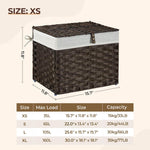 GREENSTELL Storage Basket with Lid, 9.2 Gallon(35L) Small Wicker Storage Basket with Handles, Foldable, 2 Removable Liner Bags, Metal Frame, for Bedroom, Laundry Room, Brown,15.7"*11.8"*11.8"
