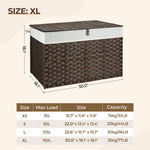 GREENSTELL Storage Basket with Lid, 42.3 Gallon(160L) Lagre Wicker Blanket Storage Basket with Handles, Foldable, 2 Removable Liner Bags, Metal Frame, for Bedroom, Laundry Room, Brown,30"*18.1"*18.1"