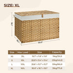 GREENSTELL Storage Basket with Lid, 42.3 Gallon(160L) Lagre Wicker Blanket Storage Basket with Handles, Foldable, 2 Removable Liner Bags, Metal Frame, for Bedroom, Laundry Room, Natural, 30"*18.1"*18.1"