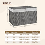 GREENSTELL Storage Basket with Lid, 42.3 Gallon(160L) Lagre Wicker Blanket Storage Basket with Handles, Foldable, 2 Removable Liner Bags, Metal Frame, for Bedroom, Laundry Room, Grey,30"*18.1"*18.1"