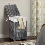 Greenstell Laundry Hamper with Lid, 60L Clothes Hamper with 2 Removable Liner Bags & 2 Mesh Laundry Bags, Handwoven Synthetic Rattan Laundry Basket for Clothes, Toys in Bathroom, Bedroom Grey
