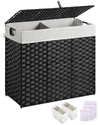 Greenstell Laundry Hamper with lid, No Install Needed, 130L Wicker Laundry Baskets Foldable 2 Removable Liner Bags, 2 Section Clothes Hamper Handwoven Rattan Laundry Basket with Handles, Natural