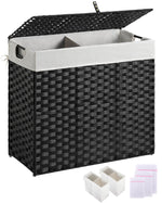 Greenstell Laundry Hamper with lid, No Install Needed, 130L Wicker Laundry Baskets Foldable 2 Removable Liner Bags, 2 Section Clothes Hamper Handwoven Rattan Laundry Basket with Handles, Natural