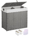Greenstell Laundry Hamper with lid, No Install Needed, 130L Wicker Laundry Baskets Foldable 2 Removable Liner Bags, 2 Section Clothes Hamper Handwoven Rattan Laundry Basket with Handles, Natural