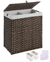 Greenstell Laundry Hamper with lid, No Install Needed, 110L Wicker Laundry Baskets Foldable 2 Removable Liner Bags, 2 Section Clothes Hamper Handwoven Rattan Laundry Basket with Handle, Black