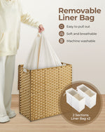 Greenstell Laundry Hamper with lid, No Install Needed, 90L/110L/130L Wicker Laundry Baskets Foldable 2 Removable Liner Bags, 2 Section Clothes Hamper Handwoven Rattan Laundry Basket with Handles