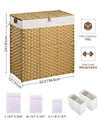 Greenstell Laundry Hamper with lid, No Install Needed, 90L/110L/130L Wicker Laundry Baskets Foldable 2 Removable Liner Bags, 2 Section Clothes Hamper Handwoven Rattan Laundry Basket with Handles
