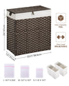Greenstell Laundry Hamper with lid, No Install Needed, 110L Wicker Laundry Baskets Foldable 2 Removable Liner Bags, 2 Section Clothes Hamper Handwoven Rattan Laundry Basket with Handle, Black