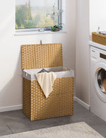 Greenstell Laundry Hamper with lid, No Install Needed, 90L/110L/130L Wicker Laundry Baskets Foldable 2 Removable Liner Bags, 2 Section Clothes Hamper Handwoven Rattan Laundry Basket with Handles