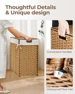 Greenstell Laundry Hamper with lid, No Install Needed, 90L/110L/130L Wicker Laundry Baskets Foldable 2 Removable Liner Bags, 2 Section Clothes Hamper Handwoven Rattan Laundry Basket with Handles
