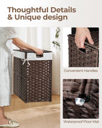 Greenstell Laundry Hamper with lid, No Install Needed, 110L Wicker Laundry Baskets Foldable 2 Removable Liner Bags, 2 Section Clothes Hamper Handwoven Rattan Laundry Basket with Handle, Black