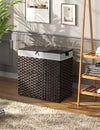 Greenstell Laundry Hamper with lid, No Install Needed, 110L Wicker Laundry Baskets Foldable 2 Removable Liner Bags, 2 Section Clothes Hamper Handwoven Rattan Laundry Basket with Handle, Black