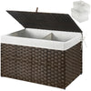 GREENSTELL Storage Basket with Lid, Wicker Basket with Lid, Handwoven Blanket Storage Basket with Handles, Removable Cotton Liner, Metal Frame, Foldable for Bedroom, Laundry Room
