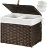 GREENSTELL Storage Basket with Lid, Wicker Basket with Lid, Handwoven Blanket Storage Basket with Handles, Removable Cotton Liner, Metal Frame, Foldable for Bedroom, Laundry Room