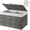 GREENSTELL Storage Basket with Lid, Wicker Basket with Lid, Handwoven Blanket Storage Basket with Handles, Removable Cotton Liner, Metal Frame, Foldable for Bedroom, Laundry Room