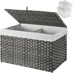 GREENSTELL Storage Basket with Lid, Wicker Basket with Lid, Handwoven Blanket Storage Basket with Handles, Removable Cotton Liner, Metal Frame, Foldable for Bedroom, Laundry Room
