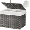 GREENSTELL Storage Basket with Lid, Wicker Basket with Lid, Handwoven Blanket Storage Basket with Handles, Removable Cotton Liner, Metal Frame, Foldable for Bedroom, Laundry Room