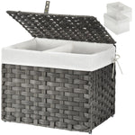 GREENSTELL Storage Basket with Lid, Wicker Basket with Lid, Handwoven Blanket Storage Basket with Handles, Removable Cotton Liner, Metal Frame, Foldable for Bedroom, Laundry Room