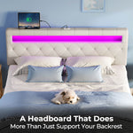 GREENSTELL Headboard for Full Size Bed with 60,000 DIY Color of LED Light, USB & Type C Post, Attach Frame, Height Adjustable, White Leather Wall Mounted Head Boards Only, Sturdy & Stable, Full