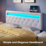 GREENSTELL Headboard for Full Size Bed with 60,000 DIY Color of LED Light, USB & Type C Post, Attach Frame, Height Adjustable, White Leather Wall Mounted Head Boards Only, Sturdy & Stable, Full