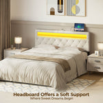 GREENSTELL Headboard for Full Size Bed with 60,000 DIY Color of LED Light, USB & Type C Post, Attach Frame, Height Adjustable, White Leather Wall Mounted Head Boards Only, Sturdy & Stable, Full