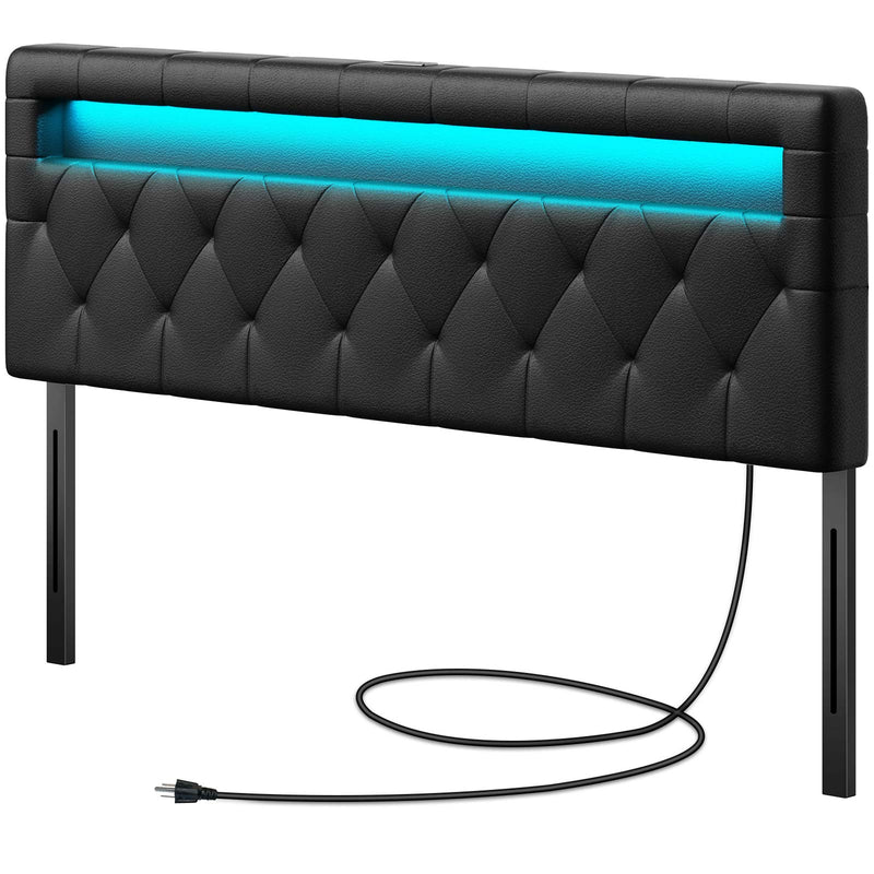 GREENSTELL Headboard with 60,000 DIY Color of LED Light, USB & Type C Post, Attach Frame, Height Adjustable, Wall Mounted Head Boards Only, Sturdy & Stable