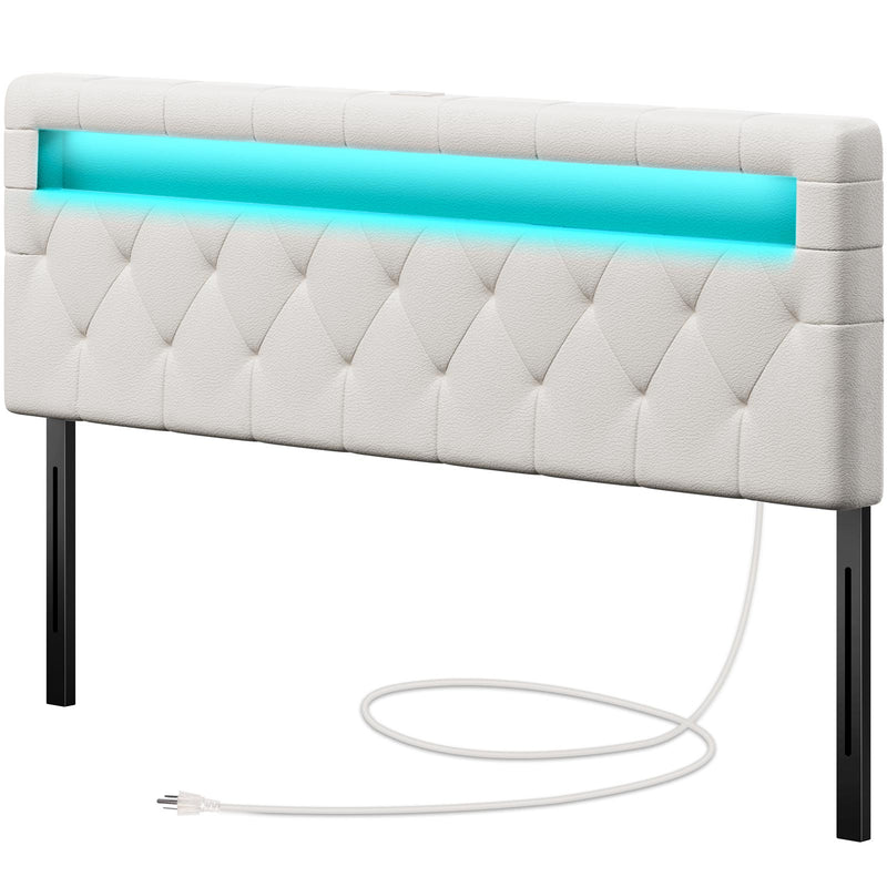 GREENSTELL Headboard with 60,000 DIY Color of LED Light, USB & Type C Post, Attach Frame, Height Adjustable, Wall Mounted Head Boards Only, Sturdy & Stable