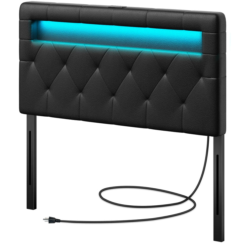 GREENSTELL Headboard with 60,000 DIY Color of LED Light, USB & Type C Post, Attach Frame, Height Adjustable, Wall Mounted Head Boards Only, Sturdy & Stable