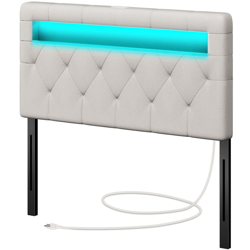 GREENSTELL Headboard with 60,000 DIY Color of LED Light, USB & Type C Post, Attach Frame, Height Adjustable, Wall Mounted Head Boards Only, Sturdy & Stable