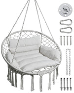 Greenstell Hammock Chair, Macrame Swing Chair with Comfy Cushion, Boho Hanging Chair for Outdoor & Indoor, Perfect for Bedroom, Patio, Balcony, Hold up to 330Lbs, 350lbs