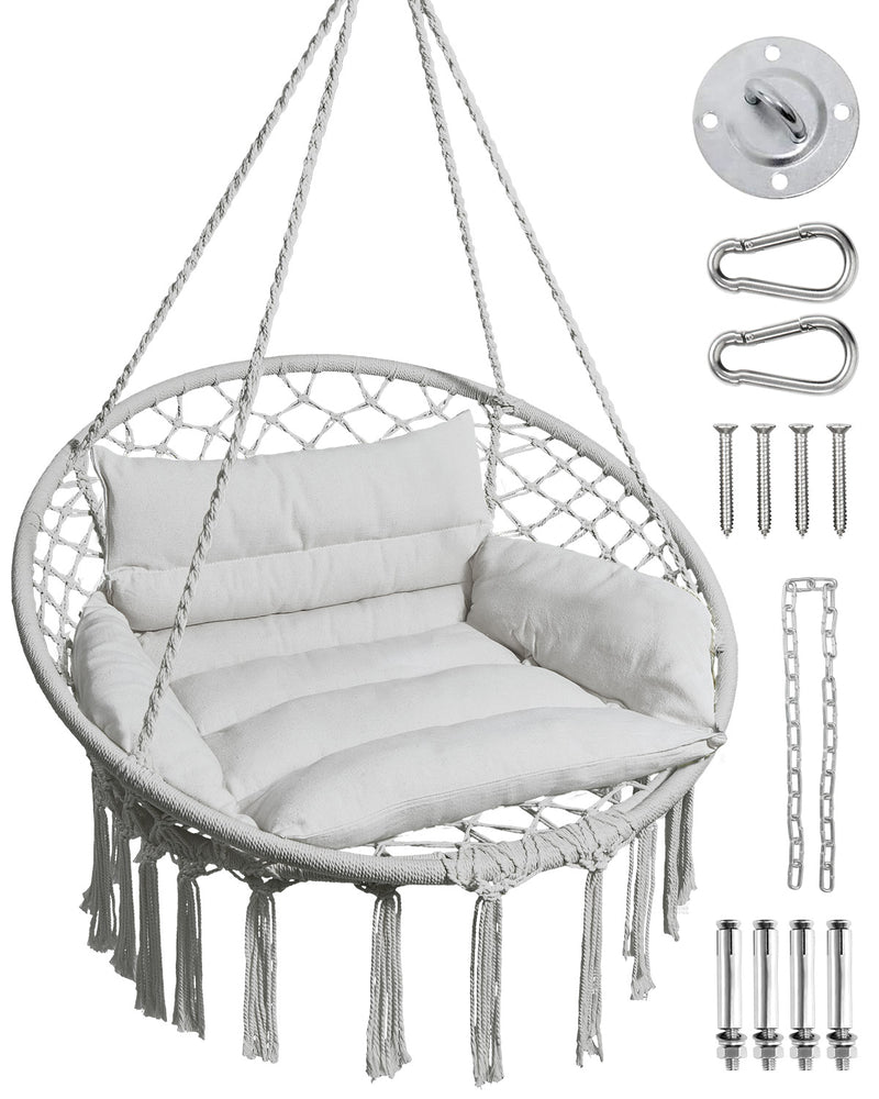 Greenstell Hammock Chair, Macrame Swing Chair with Comfy Cushion, Boho Hanging Chair for Outdoor & Indoor, Perfect for Bedroom, Patio, Balcony, Hold up to 330Lbs, 350lbs
