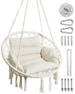 Greenstell Hammock Chair, Macrame Swing Chair with Comfy Cushion, Boho Hanging Chair for Outdoor & Indoor, Perfect for Bedroom, Patio, Balcony, Hold up to 330Lbs, 350lbs