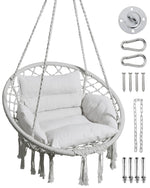 Greenstell Hammock Chair, Macrame Swing Chair with Comfy Cushion, Boho Hanging Chair for Outdoor & Indoor, Perfect for Bedroom, Patio, Balcony, Hold up to 330Lbs, 350lbs