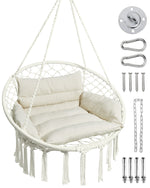 Greenstell Hammock Chair, Macrame Swing Chair with Comfy Cushion, Boho Hanging Chair for Outdoor & Indoor, Perfect for Bedroom, Patio, Balcony, Hold up to 330Lbs, 350lbs