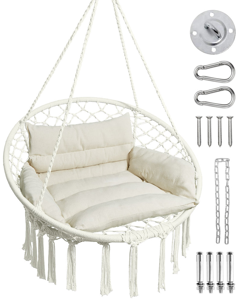 Greenstell Hammock Chair, Macrame Swing Chair with Comfy Cushion, Boho Hanging Chair for Outdoor & Indoor, Perfect for Bedroom, Patio, Balcony, Hold up to 330Lbs, 350lbs