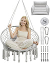 Greenstell Hammock Chair, Macrame Swing Chair with Comfy Cushion, Boho Hanging Chair for Outdoor & Indoor, Perfect for Bedroom, Patio, Balcony, Hold up to 350Lbs, Grey
