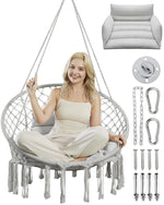 Greenstell Hammock Chair, Macrame Swing Chair with Comfy Cushion, Boho Hanging Chair for Outdoor & Indoor, Perfect for Bedroom, Patio, Balcony, Hold up to 350Lbs, Grey