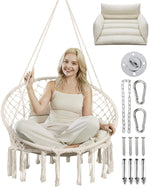 Greenstell Hammock Chair, Macrame Swing Chair with Comfy Cushion, Boho Hanging Chair for Outdoor & Indoor, Perfect for Bedroom, Patio, Balcony, Hold up to 350Lbs, Beige