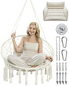 Greenstell Hammock Chair, Macrame Swing Chair with Comfy Cushion, Boho Hanging Chair for Outdoor & Indoor, Perfect for Bedroom, Patio, Balcony, Hold up to 350Lbs, White