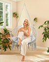 Greenstell Hammock Chair, Macrame Swing Chair with Comfy Cushion, Boho Hanging Chair for Outdoor & Indoor, Perfect for Bedroom, Patio, Balcony, Hold up to 350Lbs, Grey