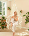Greenstell Hammock Chair, Macrame Swing Chair with Comfy Cushion, Boho Hanging Chair for Outdoor & Indoor, Perfect for Bedroom, Patio, Balcony, Hold up to 350Lbs, Beige