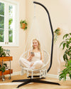 Greenstell Hammock Chair, Macrame Swing Chair with Comfy Cushion, Boho Hanging Chair for Outdoor & Indoor, Perfect for Bedroom, Patio, Balcony, Hold up to 330Lbs, 350lbs