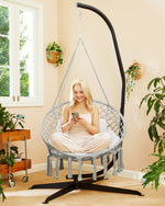 Greenstell Hammock Chair, Macrame Swing Chair with Comfy Cushion, Boho Hanging Chair for Outdoor & Indoor, Perfect for Bedroom, Patio, Balcony, Hold up to 350Lbs, Grey