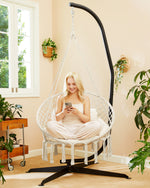 Greenstell Hammock Chair, Macrame Swing Chair with Comfy Cushion, Boho Hanging Chair for Outdoor & Indoor, Perfect for Bedroom, Patio, Balcony, Hold up to 350Lbs, Beige