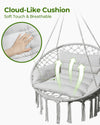 Greenstell Hammock Chair, Macrame Swing Chair with Comfy Cushion, Boho Hanging Chair for Outdoor & Indoor, Perfect for Bedroom, Patio, Balcony, Hold up to 350Lbs, Grey